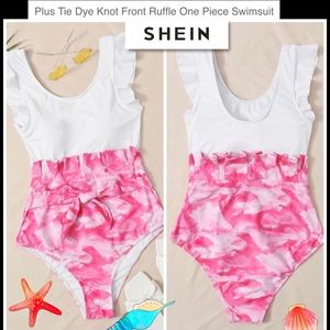 🌵SHEIN Pink & White Cloud Print Ruffle One Piece 4X